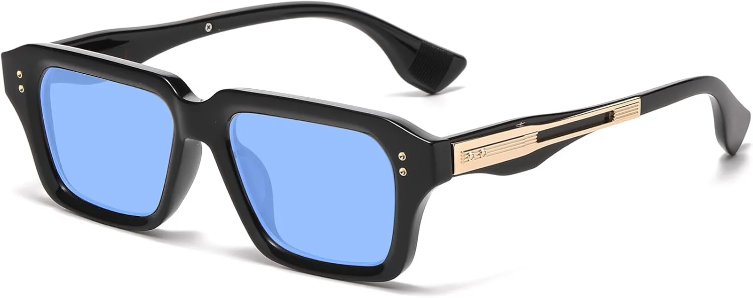 

Солнцезащитные очки AIEYEZO прямоугольной формы для мужчин и женщин, модные солнцезащитные очки в квадратной оправе, ретро-дизайнерские очки в стиле 90-х, Black/Blue