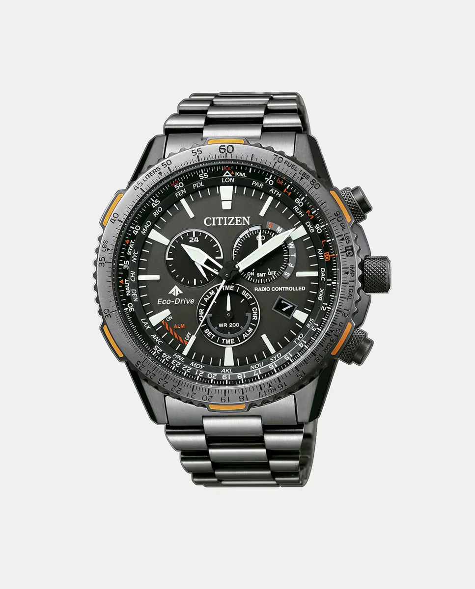 

Радиоуправляемые мужские часы CB5007-51H из серой стали Citizen, темно-серый