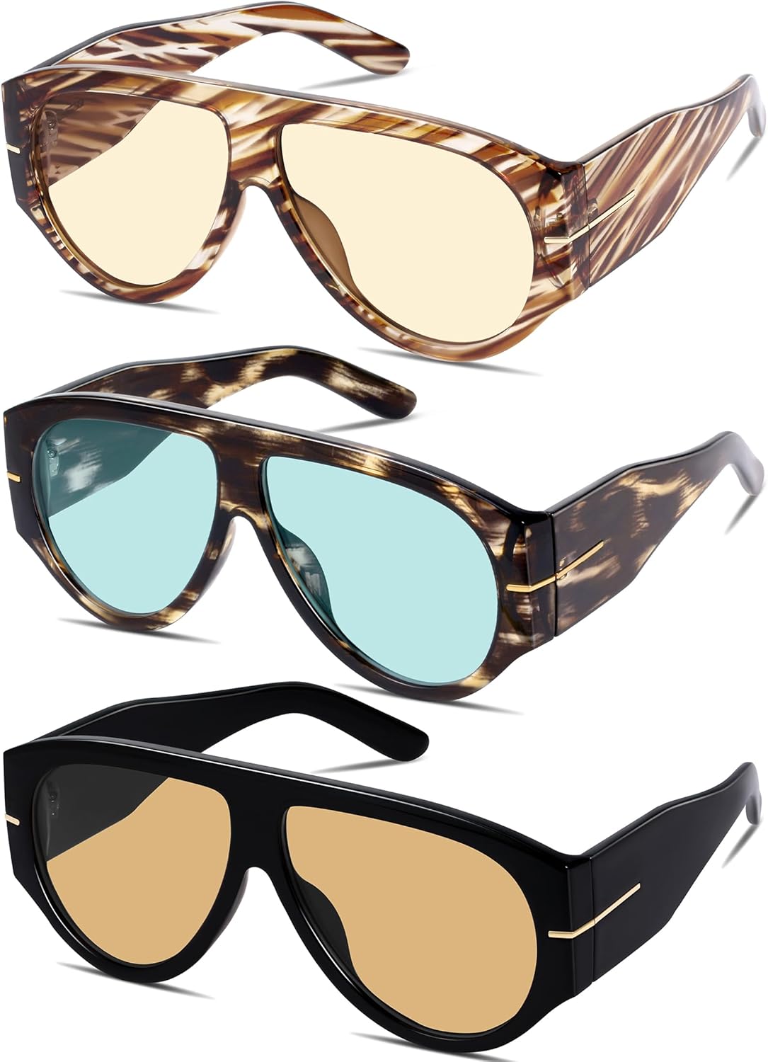 

Солнцезащитные очки GRFISIA Oversized Retro Aviator для женщин и мужчин в стиле 70-х с толстой оправой, винтажный стиль, защита от УФ-излучения, C=black Champagne+stripes Brown+havana Blue