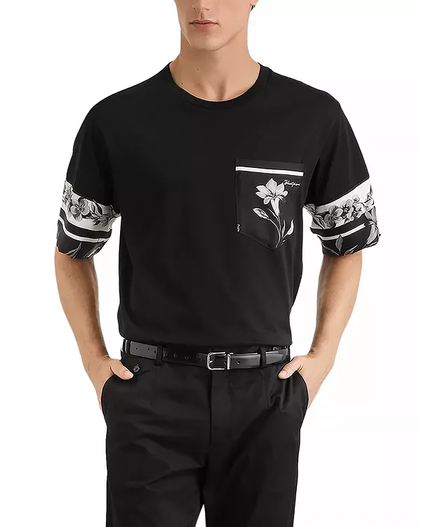 Футболка с цветочным принтом и карманом Dolce & Gabbana, Black