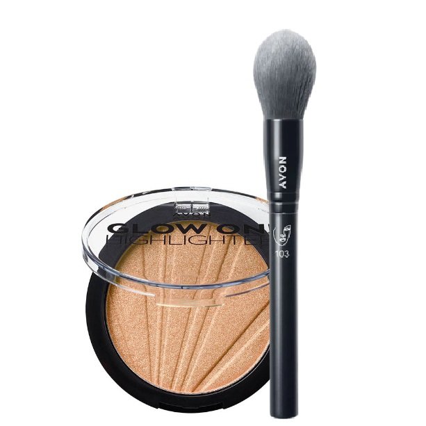 

Набор Avon True: пудра-хайлайтер Golden Glow + кисть № 103