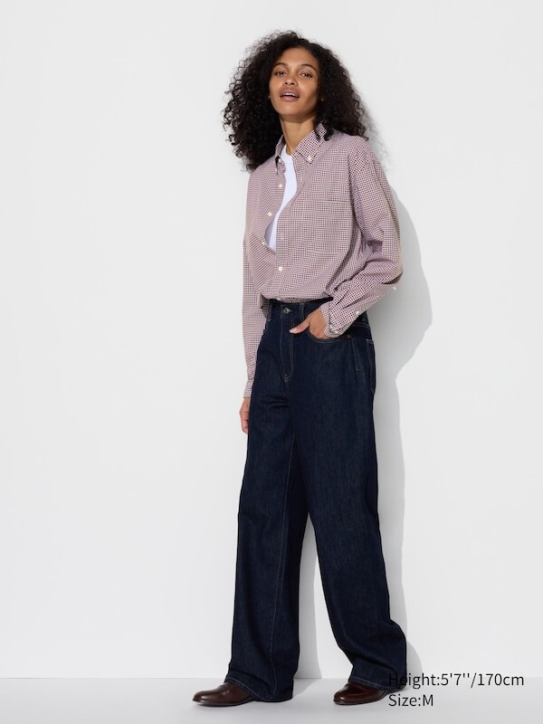 

Рубашка из сукна воротник на пуговицах, клетчатая Uniqlo, красный