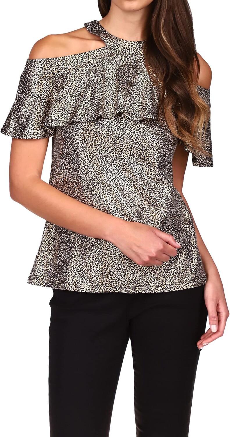 

Топ MICHAEL Michael Kors Animal Flounce Halter, цвет Dune