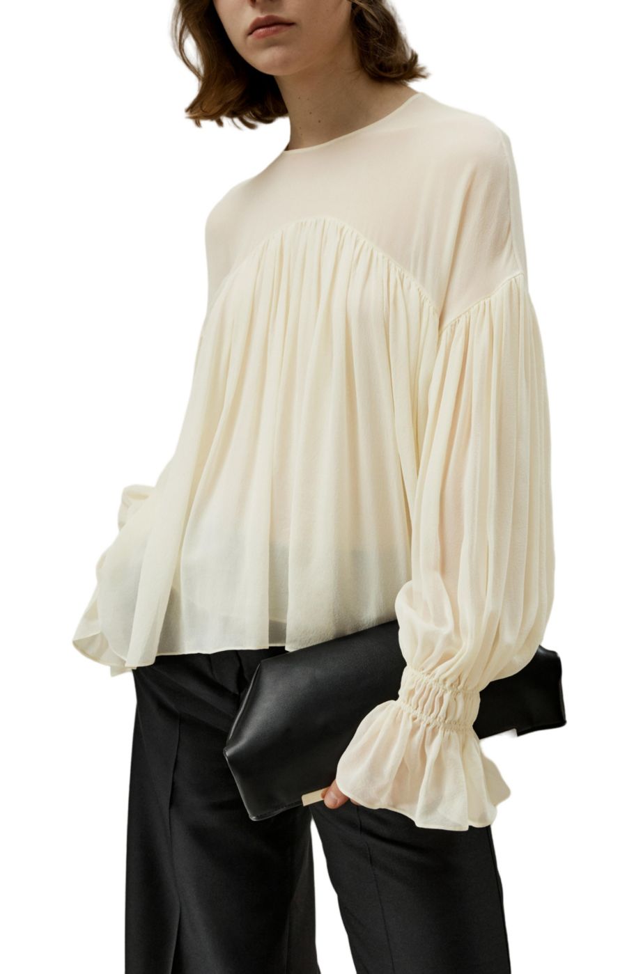 

Женская блузка с прозрачными плечами и оборками LILYSILK, Custard white