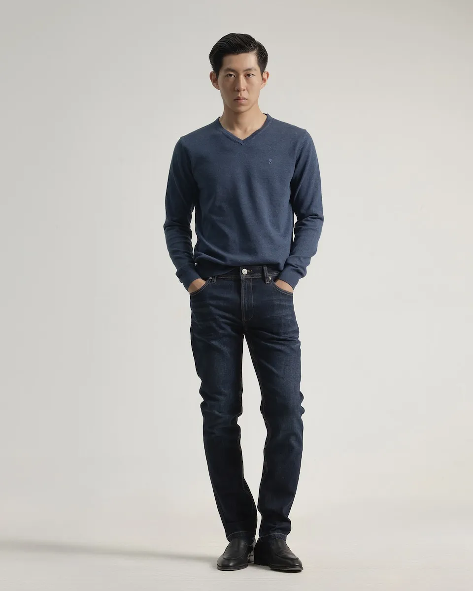 

Мужские джинсы из сырого денима, узкого кроя PuroEgo, темно-синий