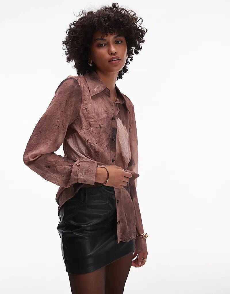 

Рубашка с косой фактурой и коричневым принтом Topshop