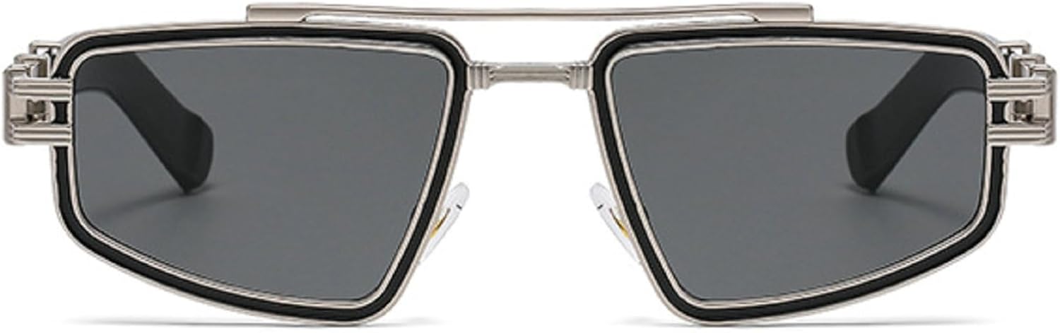 

Мужские солнцезащитные очки в стиле ретро с металлическими двойными перемычками, модные сине-розовые линзы, защита от ультрафиолета UV400, трендовые панк-очки для женщин, роскошные солнцезащитные очки mincl, Silver Gray