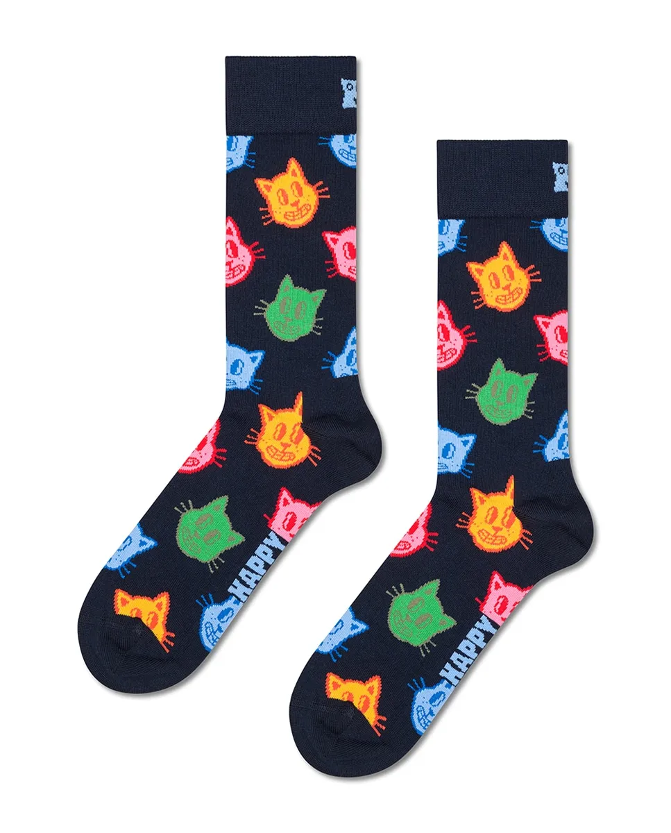 

Носки с кошками Happy Socks, темно-синий