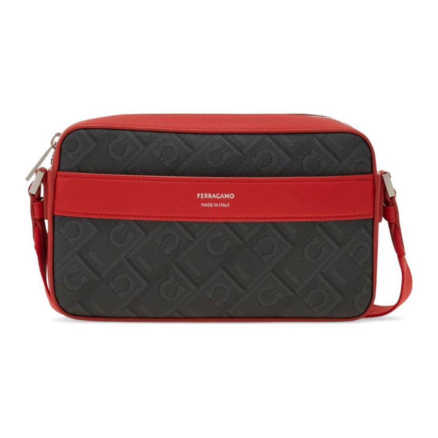 

Ferragamo Кожаная сумка через плечо мужская алая и пыльно-серая