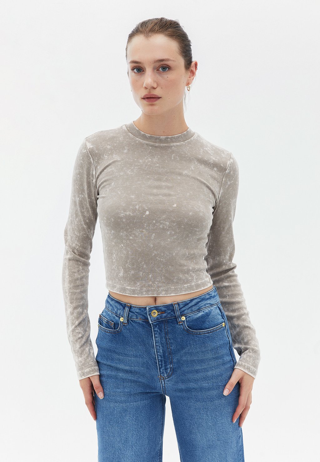 

Топ с длинными рукавами WASH-OFF CROP OXXO, цвет Mottled Beige