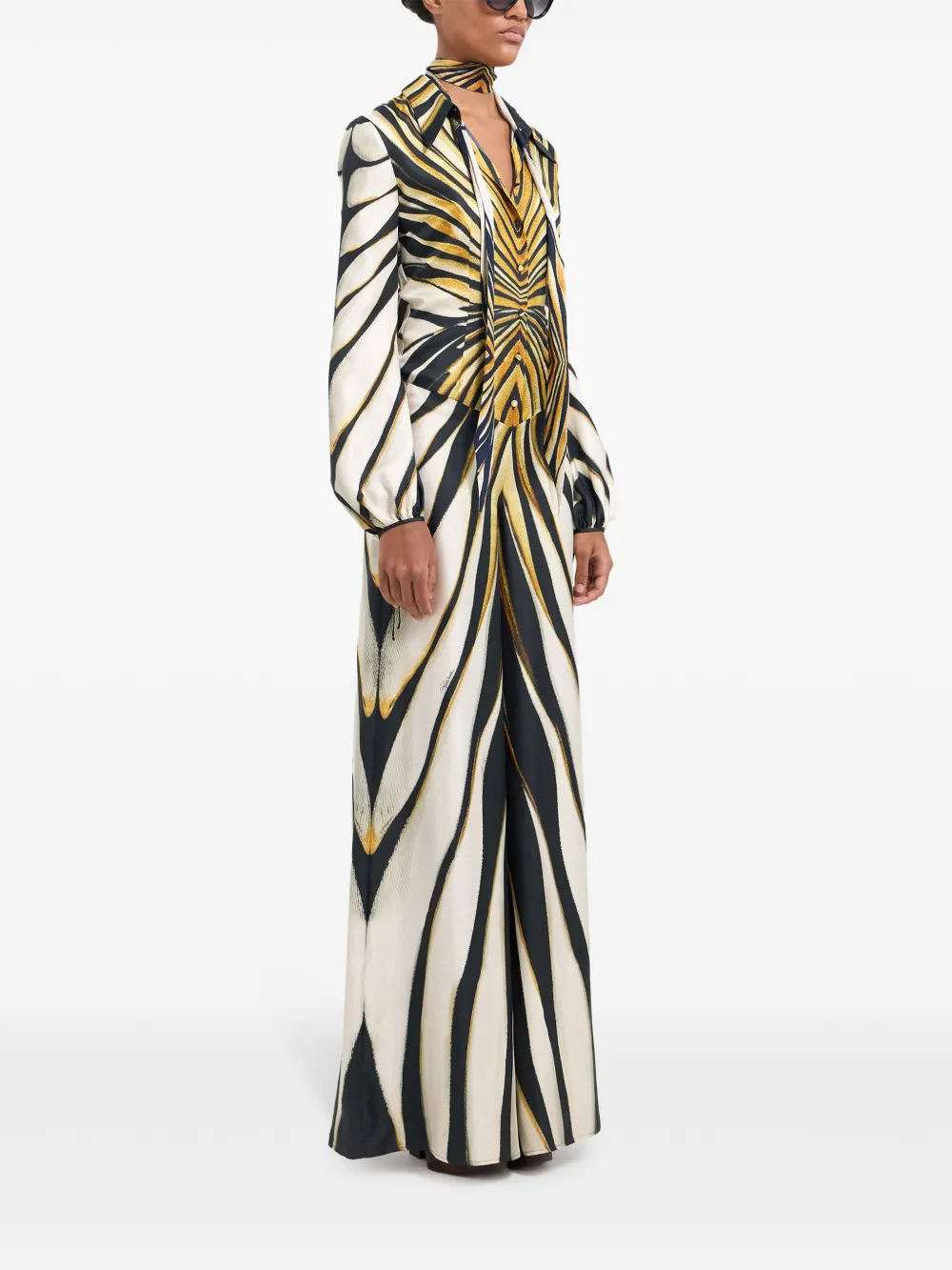Шелковый комбинезон с принтом Ray of Gold Roberto Cavalli, нейтральный — фото 3