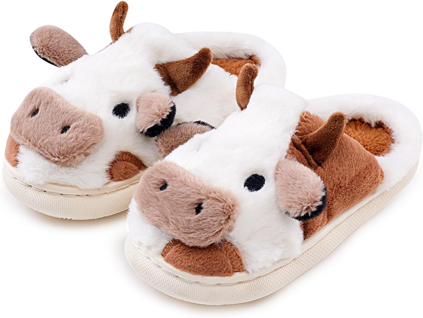 Домашние тапочки Sharllen Fuzzy Cow для детей, милые пушистые тапочки в виде коровы, детская обувь для девочек и мальчиков, мультяшные тапочки для дома, для использования внутри и на улице, коричневый — фото 2
