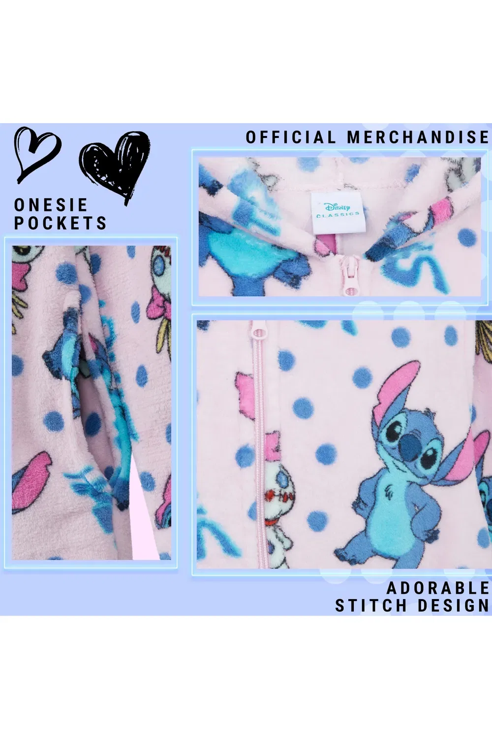 Детский комбинезон-слип Stitch Disney, розовый — фото 4
