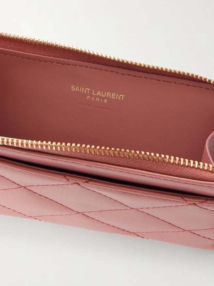 Стеганый кожаный кошелек SAINT LAURENT, розовый — фото 4