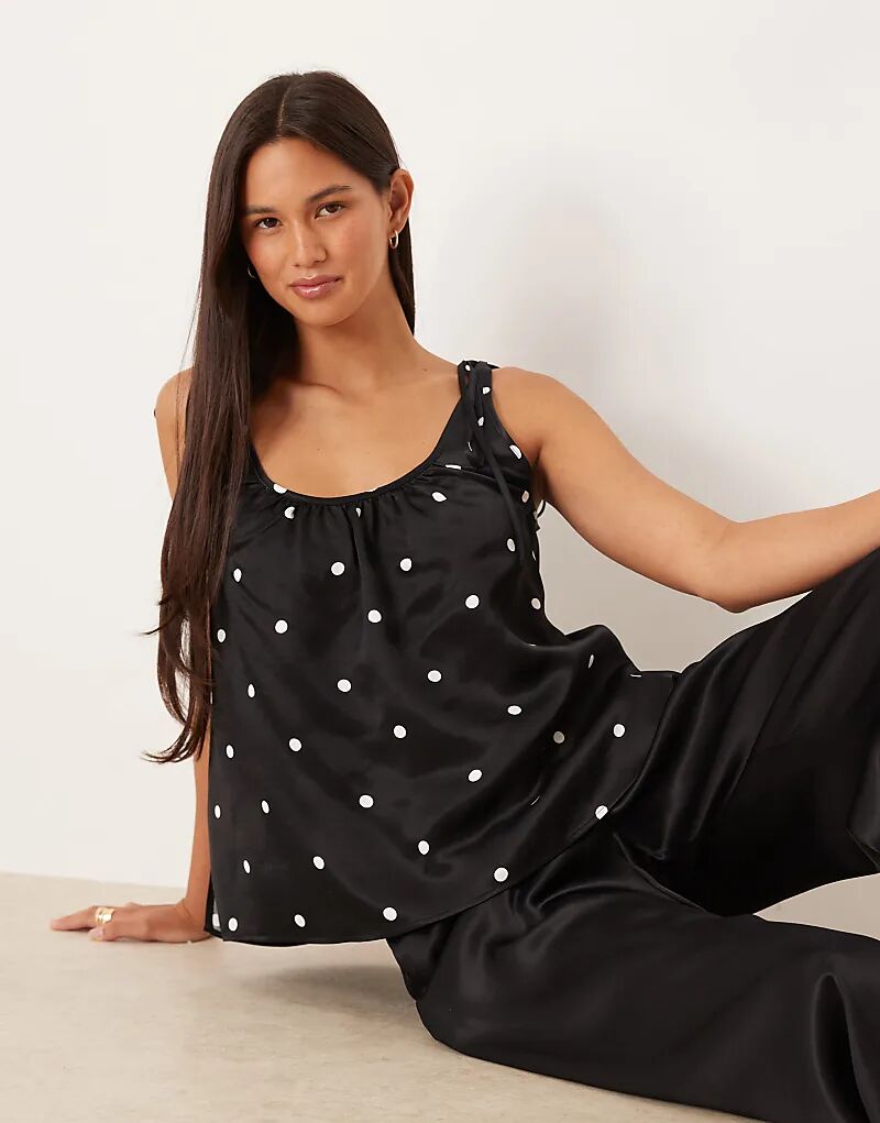 

Атласный топ-комбинация с завязками на плечах ASOS DESIGN в горошек