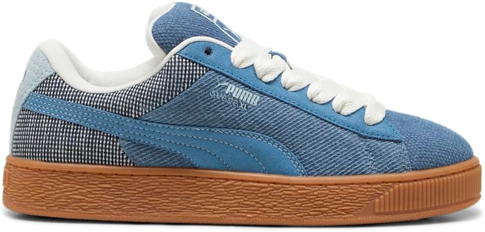 Мужские замшевые кроссовки PUMA XL с джинсовой тканью и шнуровкой- синие