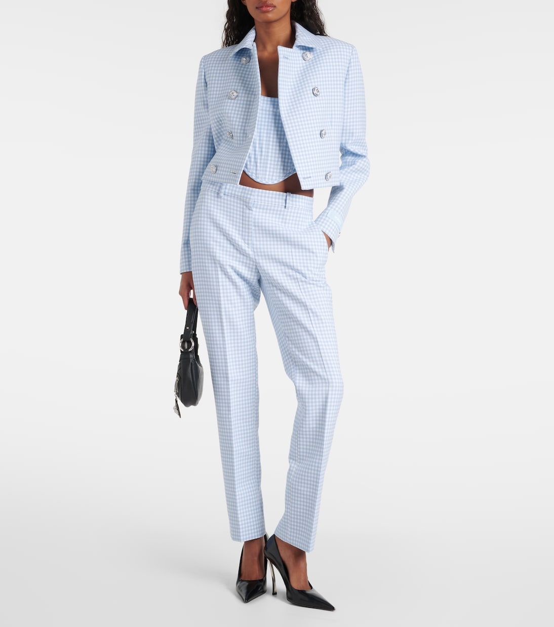 Бюстье из натуральной шерсти в клетку Medusa '95 Versace, Pale Blue + White — фото 2