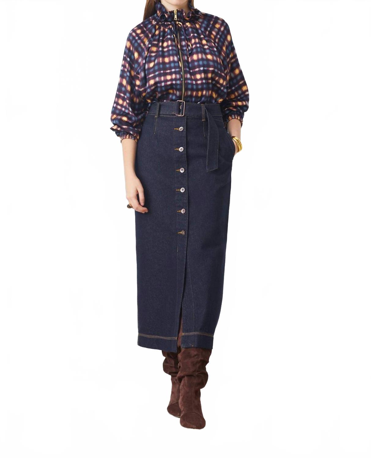 

Джинсовая юбка миди синего цвета Suncoo, Blue Wash