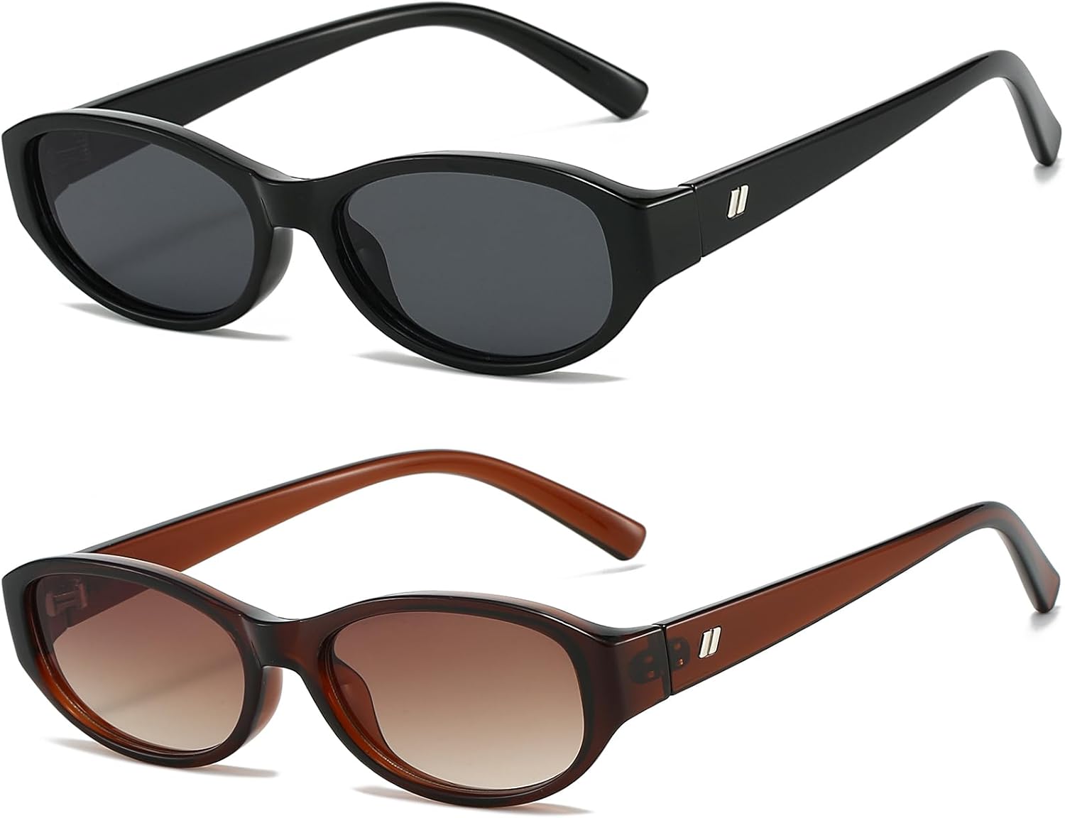 

Ретро овальные солнцезащитные очки для женщин. Модные, милые, маленькие овальные солнцезащитные очки в стиле 90-х, узкие «кошачий глаз» BRMHDY, 2 Pack (Black/Grey+brown/Brown Gradient)