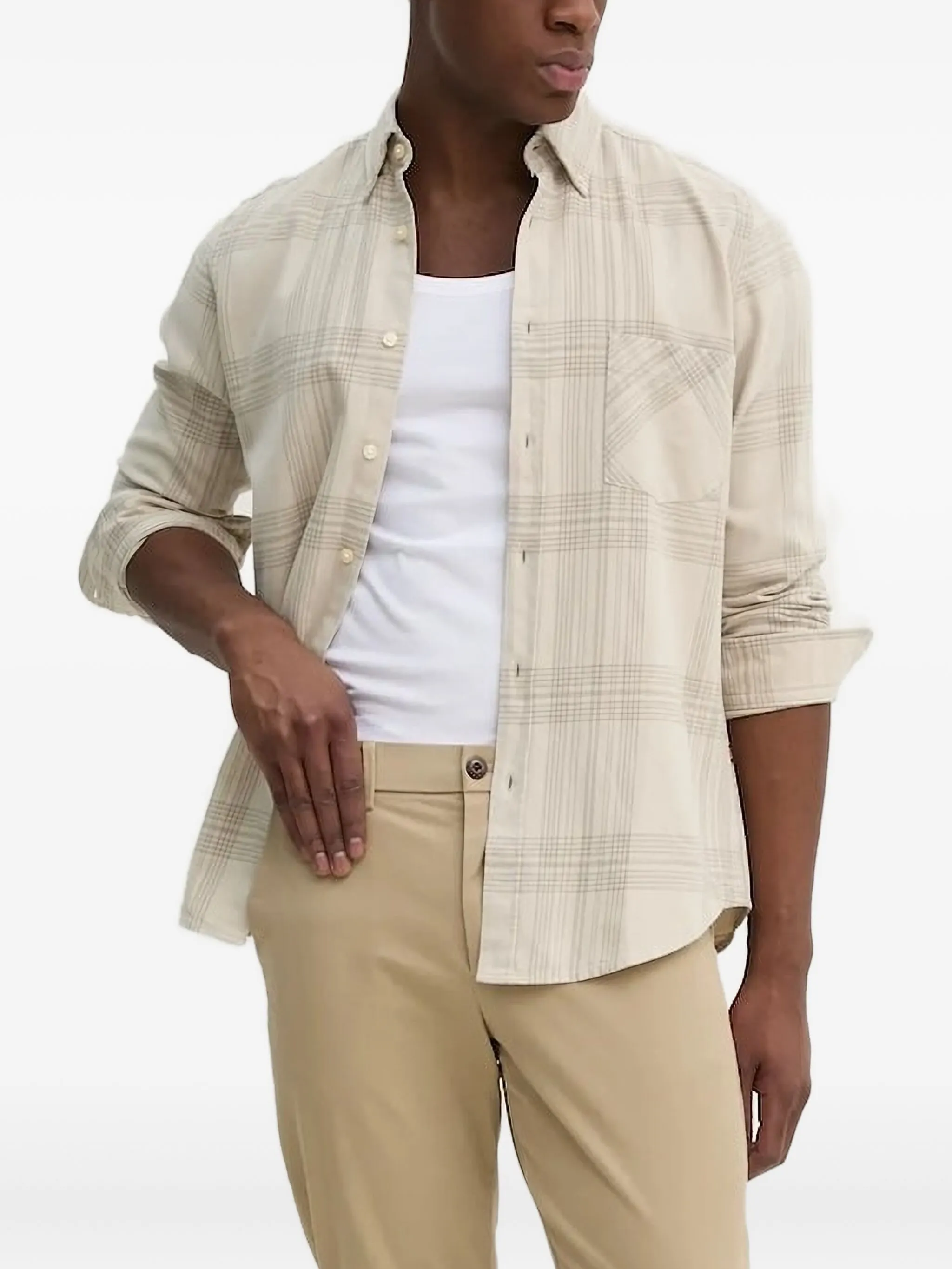 

Клетчатая рубашка с нагрудным карманом Boss, бежевый