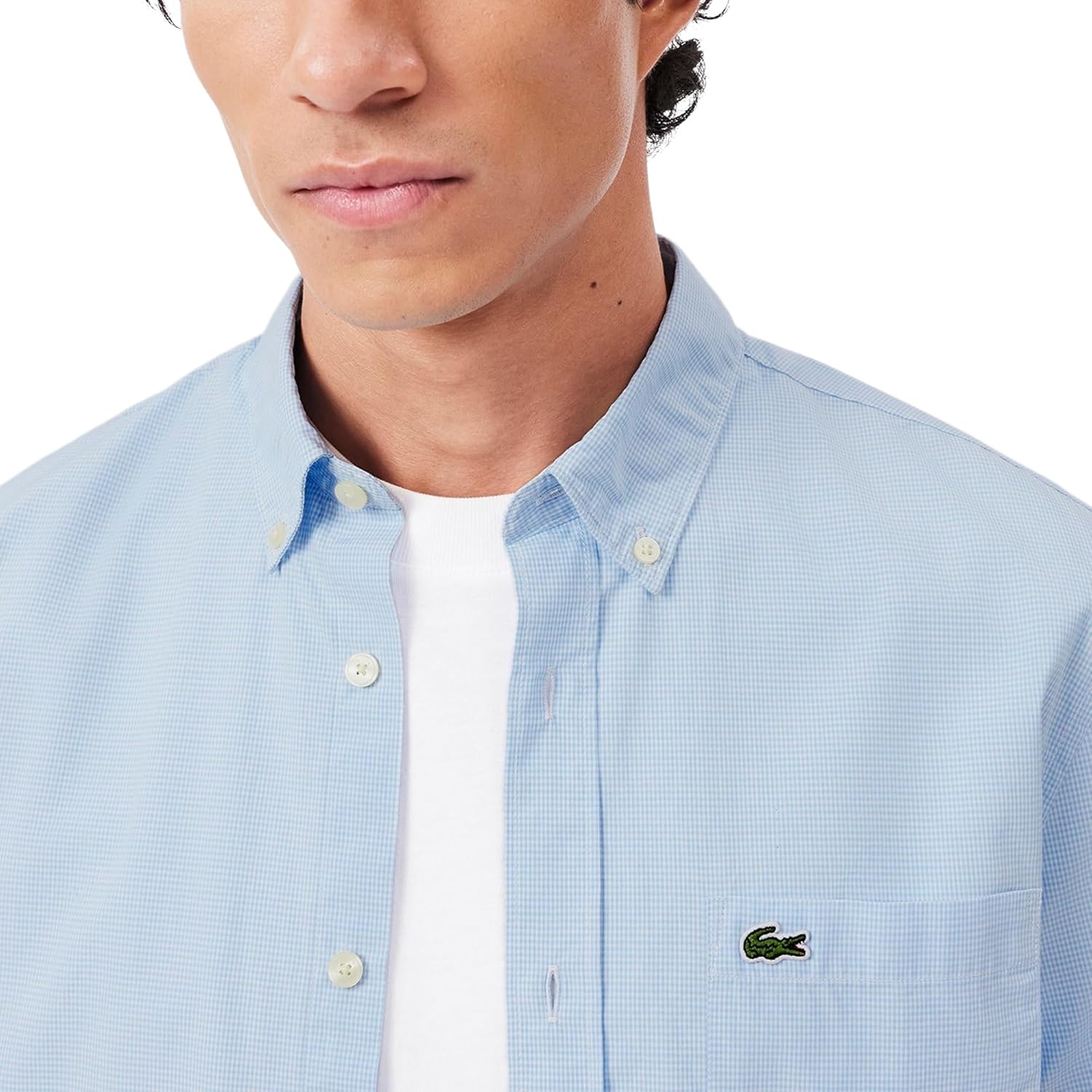 Lacoste мужская рубашка с коротким рукавом, клетка, regular fit, White/Overview Gingham — фото 2