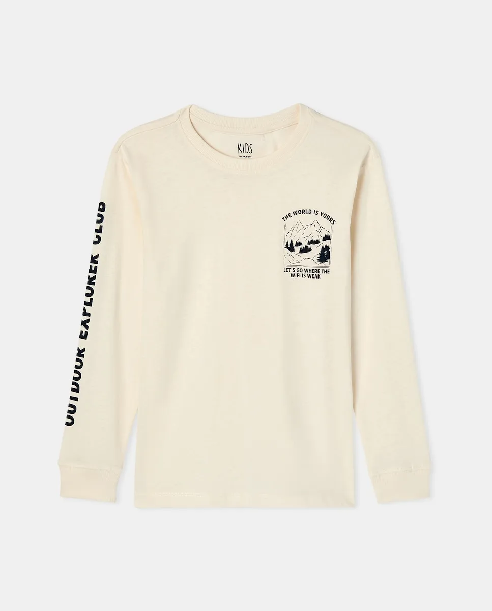 

Детская футболка с длинным рукавом и принтом на рукаве Kids El Corte Inglés, белый