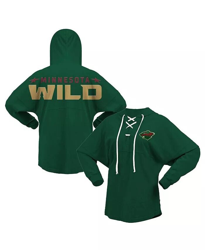 

Женская зеленая футболка-толстовка с капюшоном Minnesota Wild Jersey Lace-Up с V-образным вырезом и длинными рукавами Fanatics