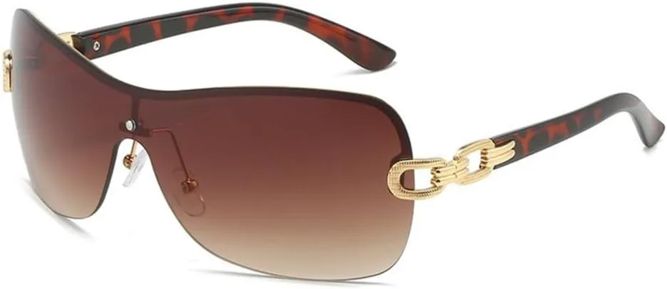 

Большие солнцезащитные очки с изогнутой оправой для женщин, модные солнцезащитные очки без оправы, цельные солнцезащитные очки для женщин, SUN399 Generic, C3goldbrown