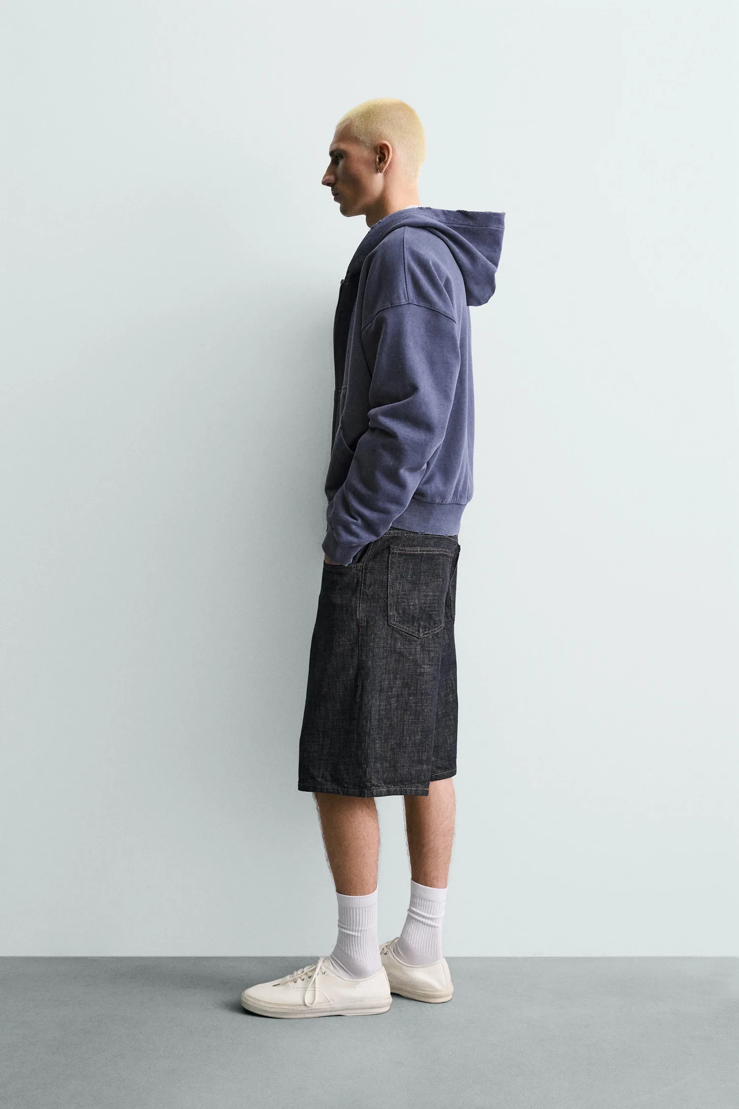 Свободные джинсовые шорты-бермуды Zara, индиго — фото 4