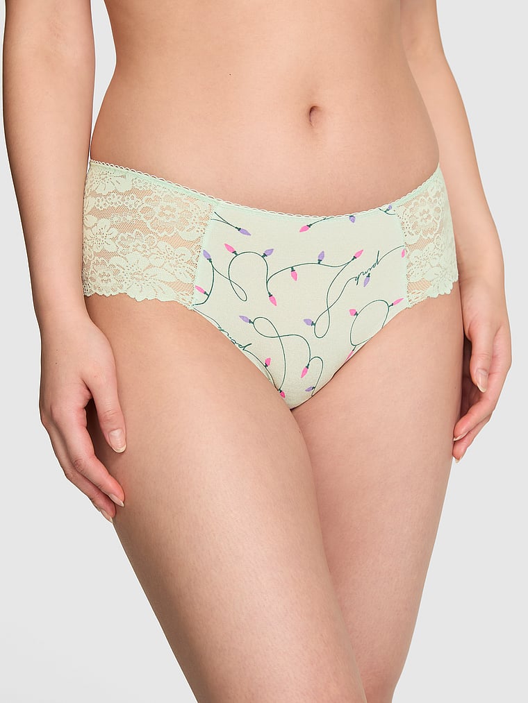 

Непоказные нахальные трусики Pink, lace-trim mint lights print