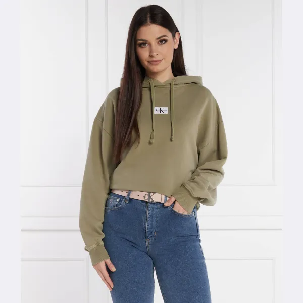 Укороченная толстовка с тканой этикеткой Calvin Klein, хаки — фото 2
