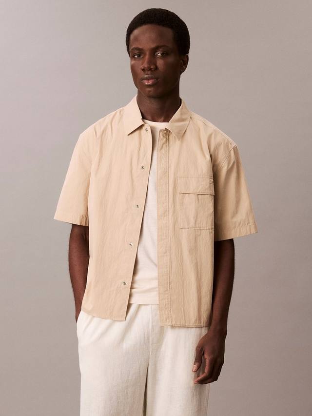 

Хлопковая расслабленная рубашка с коротким рукавом и воротником Calvin Klein, White Pepper