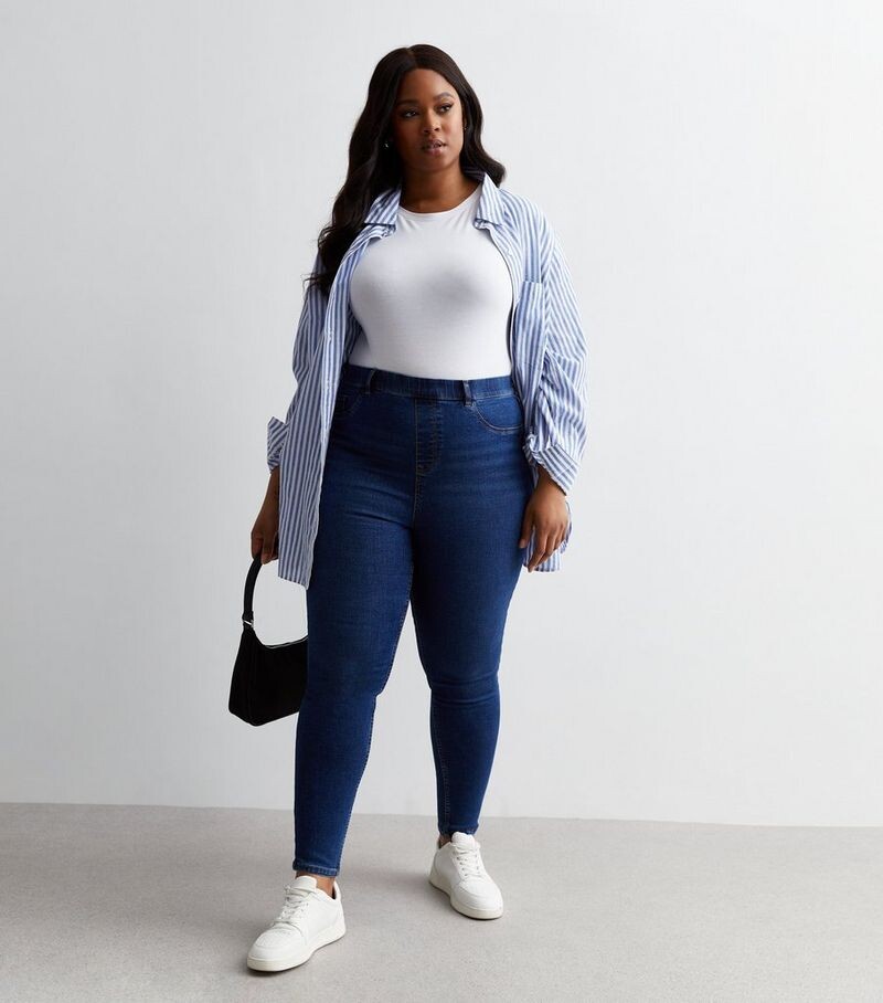 

Синие джеггинсы Emilee Lift & Shape со средней посадкой Curves New Look, синий