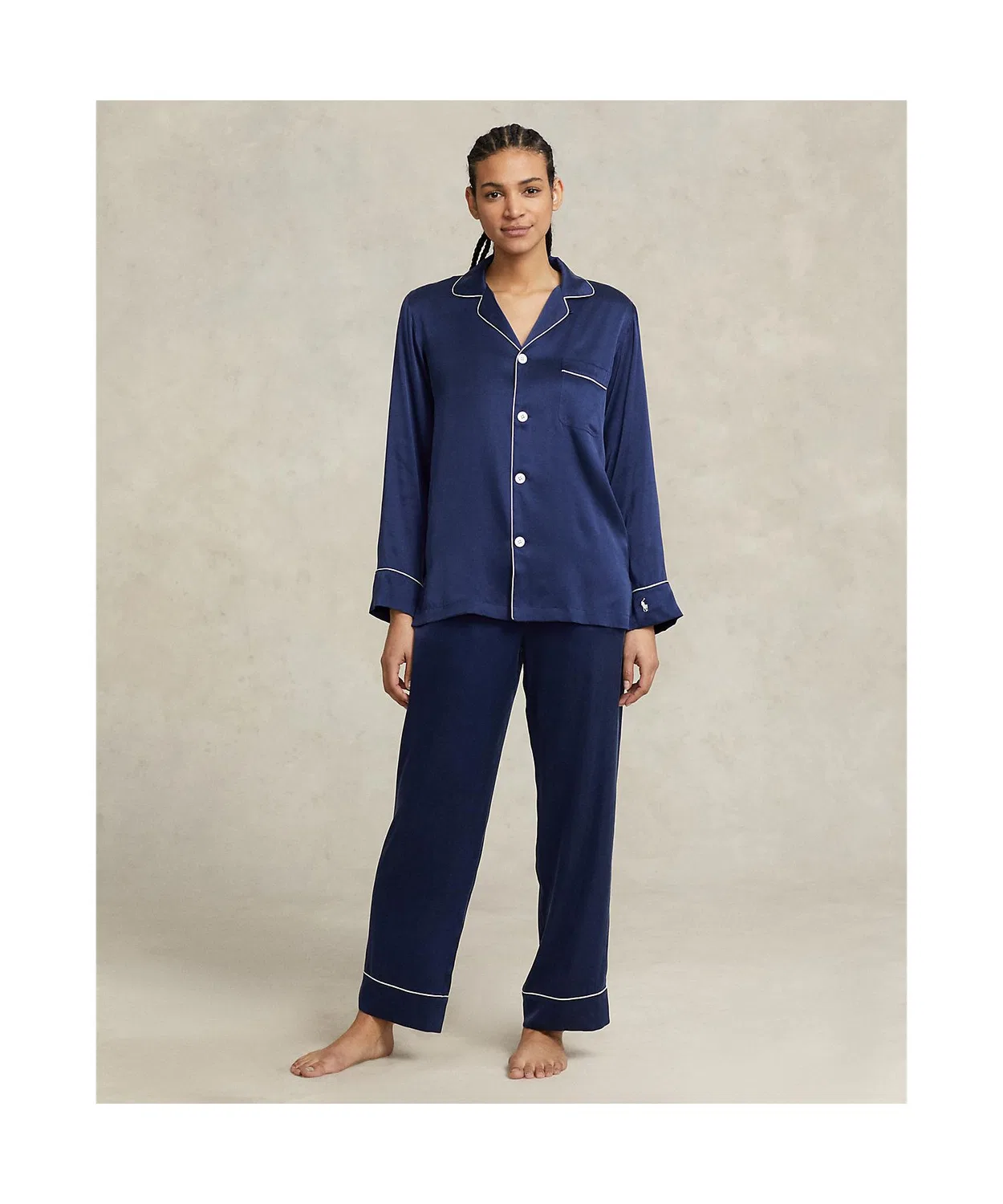 Пижамный комплект с длинным рукавом stretch silk Ralph Lauren тёмно-синий