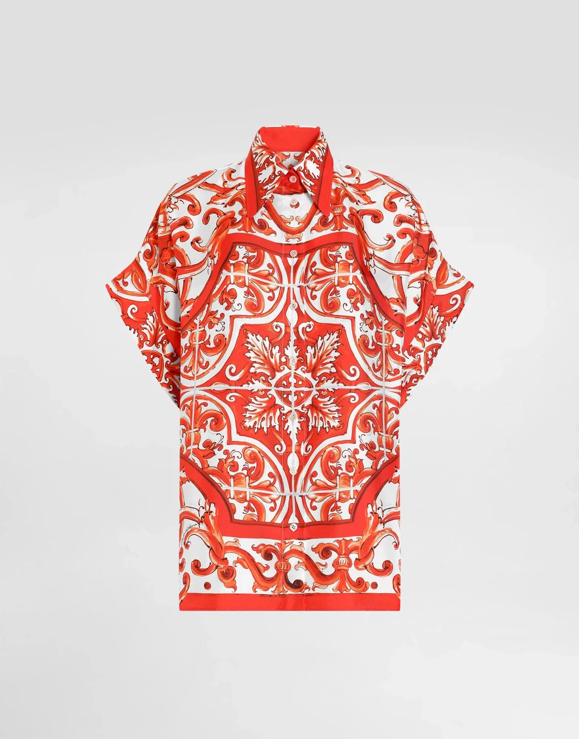 Шелковая рубашка с принтом «майолика» Dolce & Gabbana, бежевый