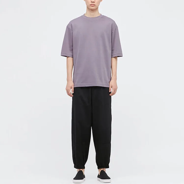 UNIQLO Футболка унисекс фиолетовая с круглым вырезом умеренно прямого кроя — фото 3