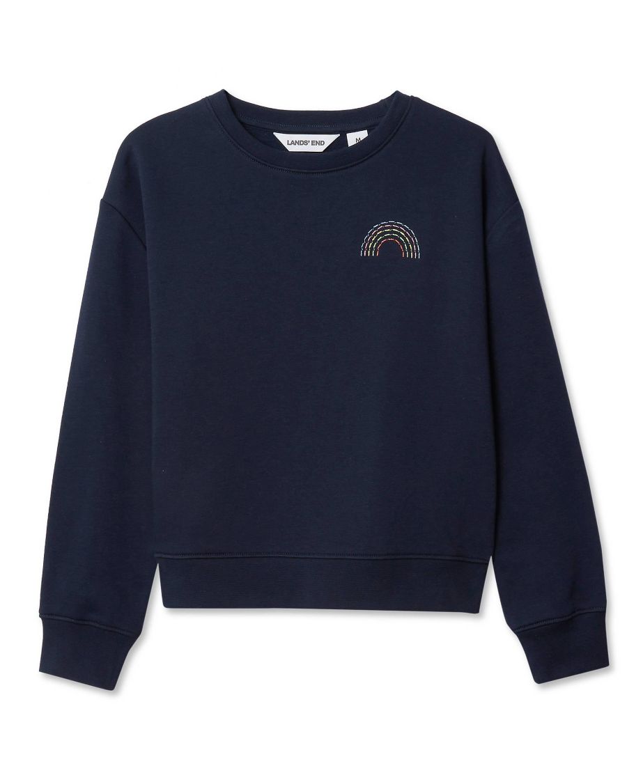 

Детская толстовка с круглым вырезом и вышивкой Lands' End, Classic navy rainbow