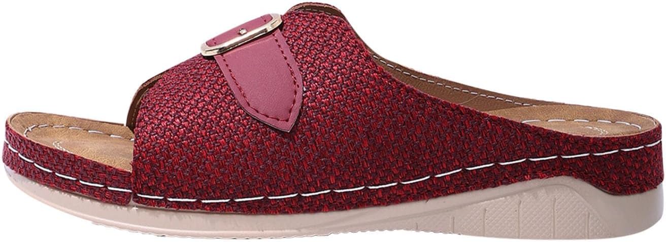 

Женские сандалии на плоской подошве с ортопедической поддержкой свода стопы, платформой икуна. Повседневные эспадрильи с открытым носком, широкой посадкой, домашние тапочки, летние пляжные модные туфли Generic, красный