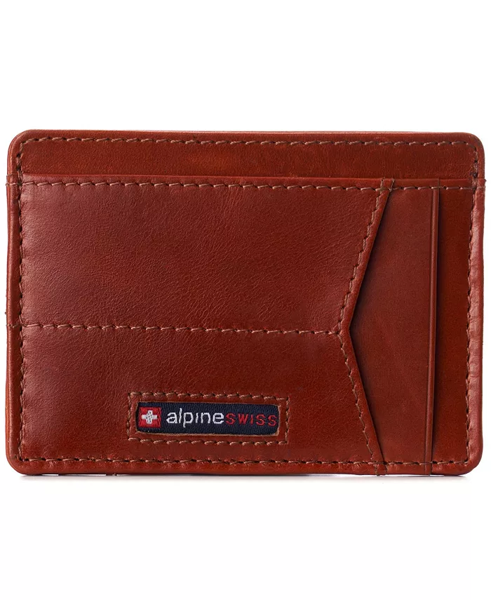 

Мужской кошелек RFID Safe минималистичный для переднего кармана кожаный тонкий для карт Alpine Swiss, коричневый