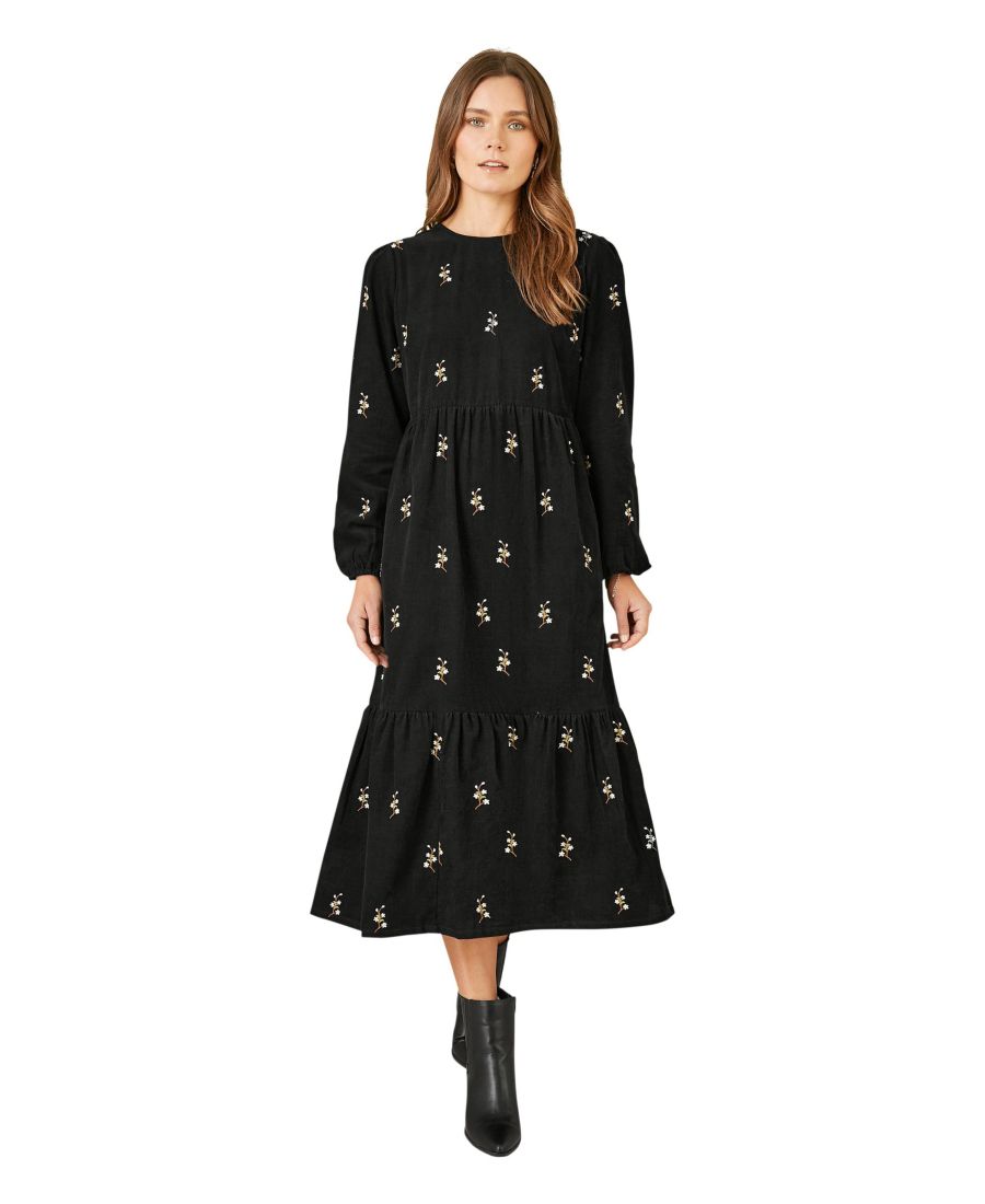 

Женское миди-платье с длинными рукавами и цветочным принтом Yumi, Black