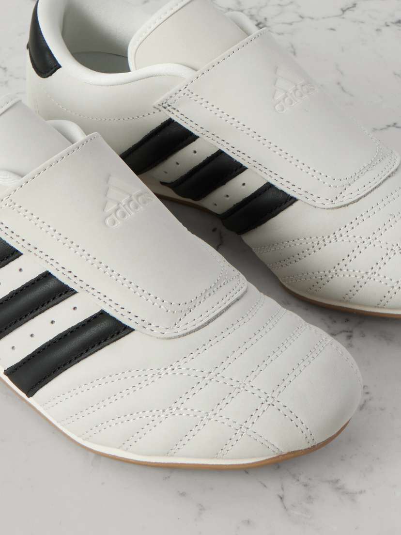 Полосатые кожаные кроссовки для тхэквондо Adidas Originals, белый — фото 4