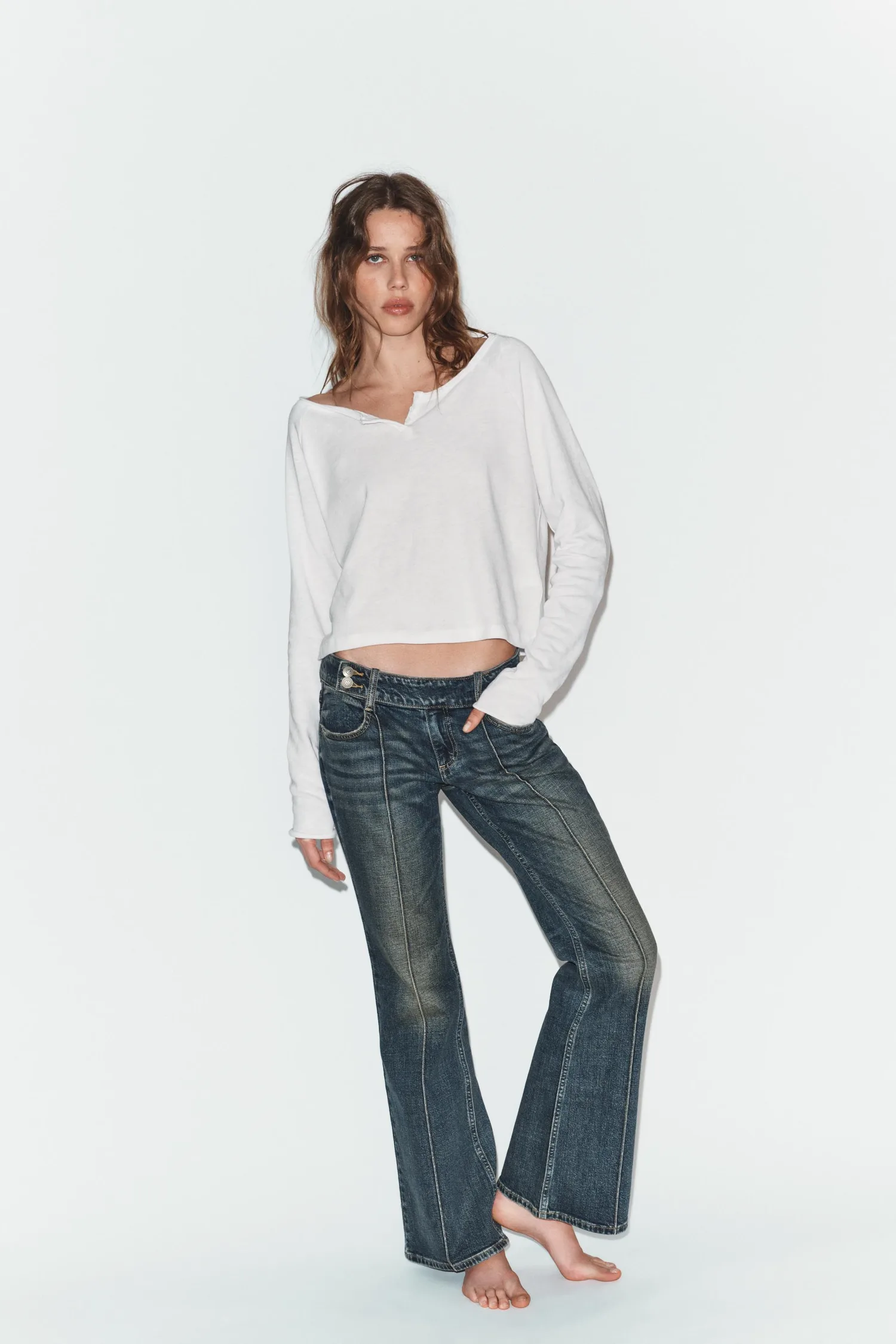Джинсы Zara Trf Low-rise Bootcut, темно-синий — фото 2