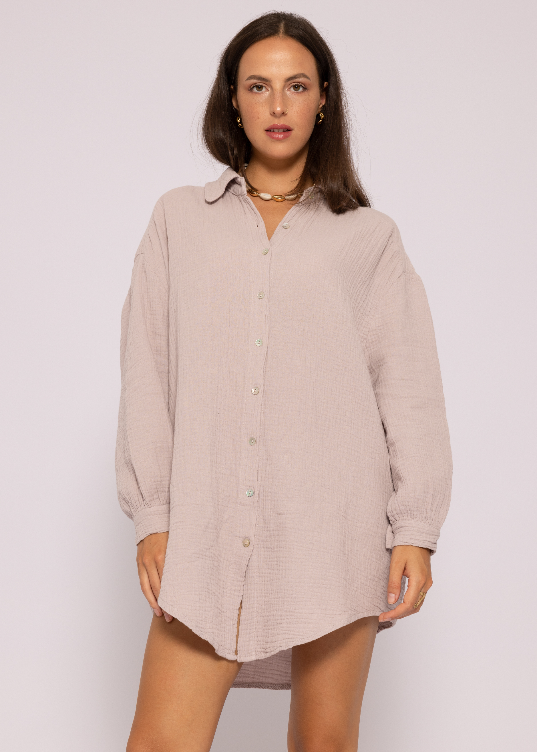 

Блуза SASSYCLASSY Ultra Oversize Musselin nhemd lange Variante, цвет Puderrosa