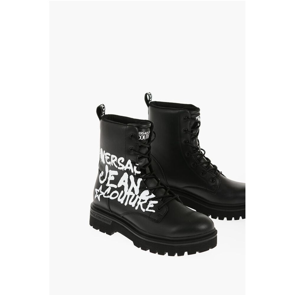 

JEANS COUTURE Кожаные армейские ботинки SYRIUS с контрастными буквами P Versace, Black