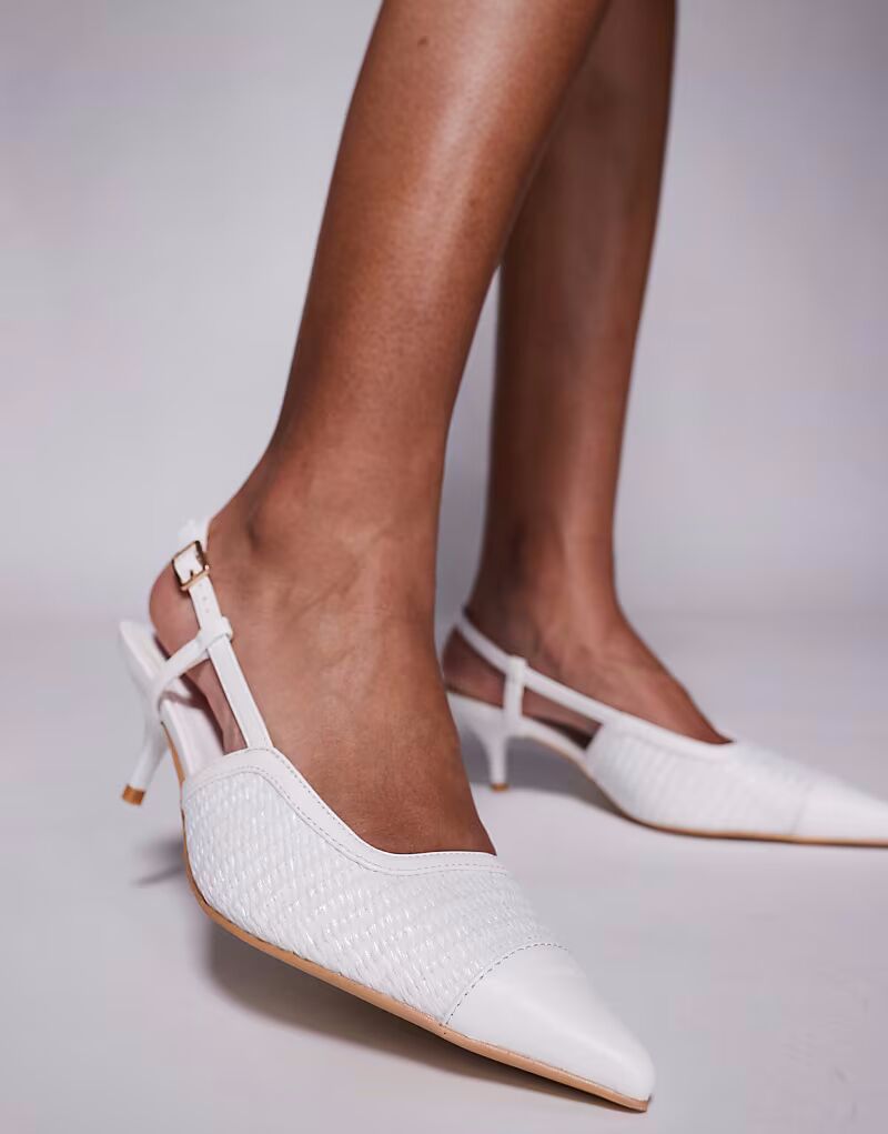 Босоножки Public Desire Wide Fit на каблуке-рюмочке из рафии белого цвета