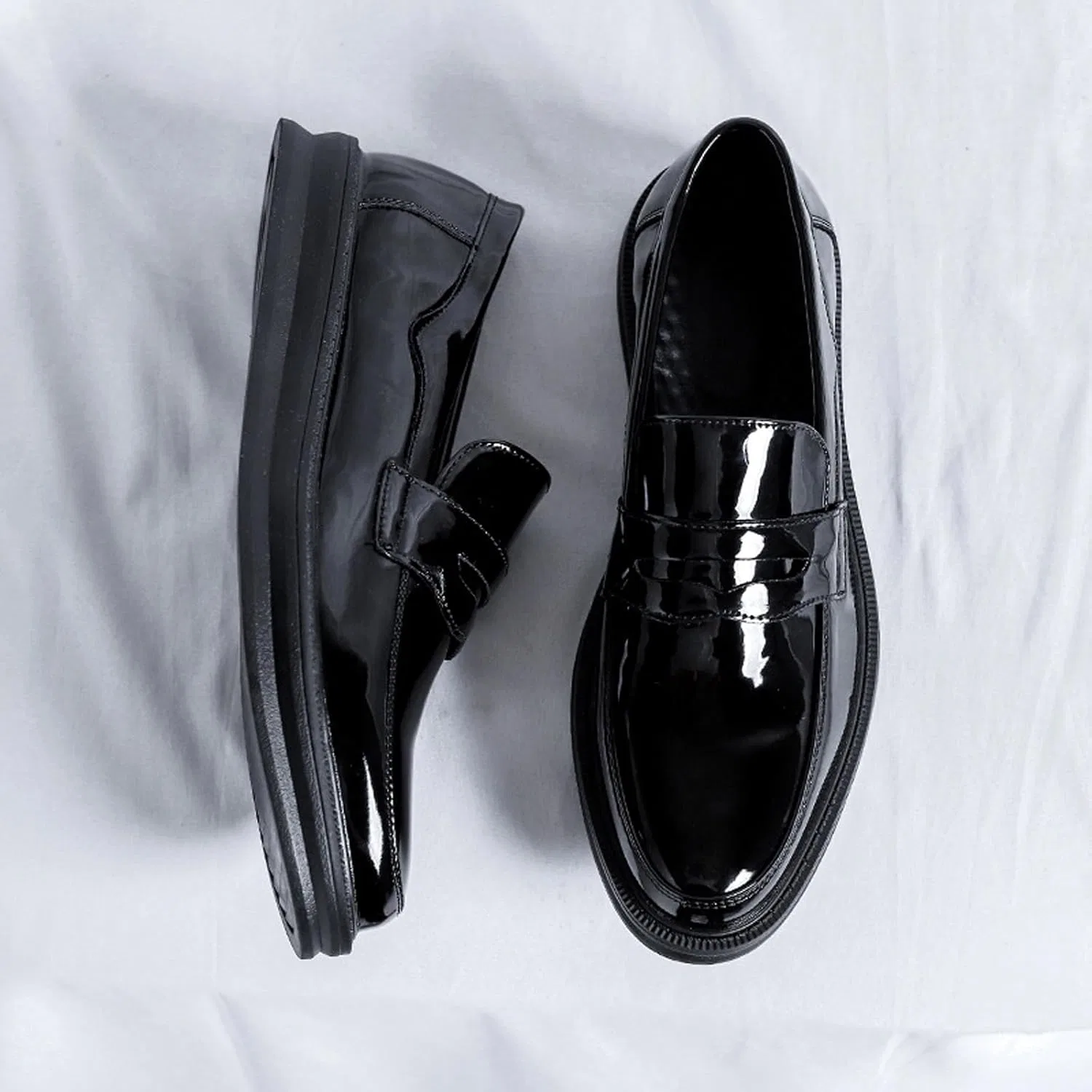 Лоферы кожаные лакированные мужские, без бренда, Black AMAZIDEAL — фото 3