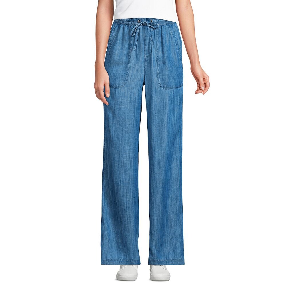 

Широкие брюки Petite Lands' End из тенселя с высокой посадкой, цвет Soft Indigo