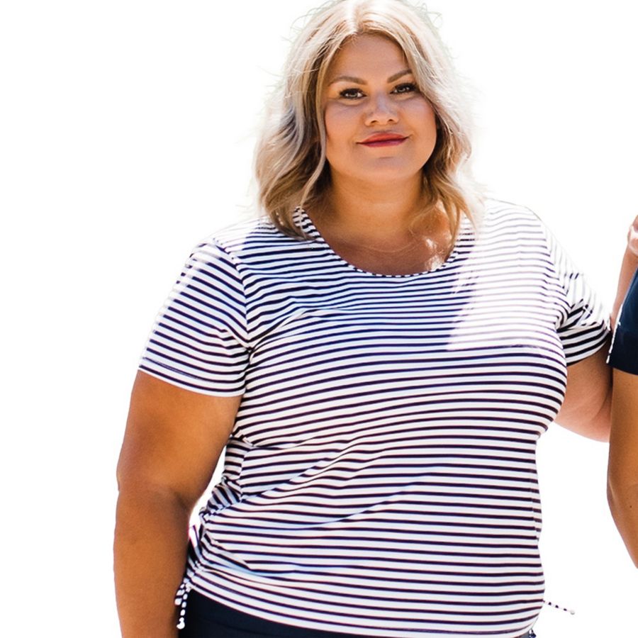 

Купальный топ и плавки/бюстгальтер Adele больших размеров с короткими рукавами Calypsa, Navy sunshine sails