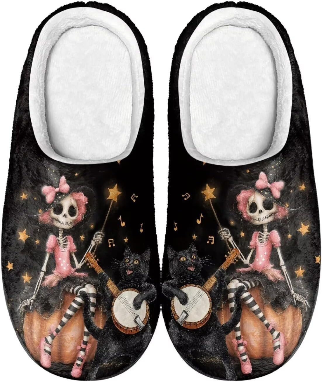 

Домашние тапочки COEQINE для женщин, мягкие, теплые, нескользящие, зимние, размеры US 4-12, Witch Skull and Dance Cat
