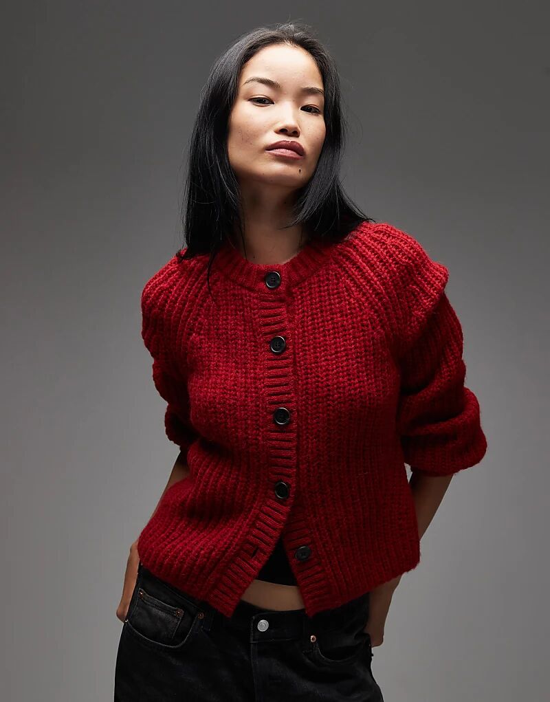 

& Other Stories Кардиган из альпаки и шерсти крупной вязки с рукавами-фонариками красного цвета